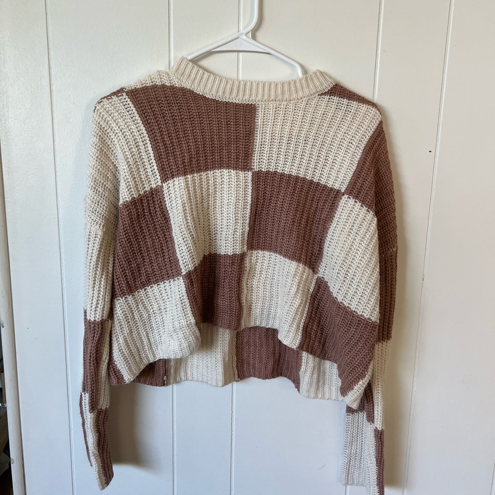 Color Block Sweater - Cream and Brown